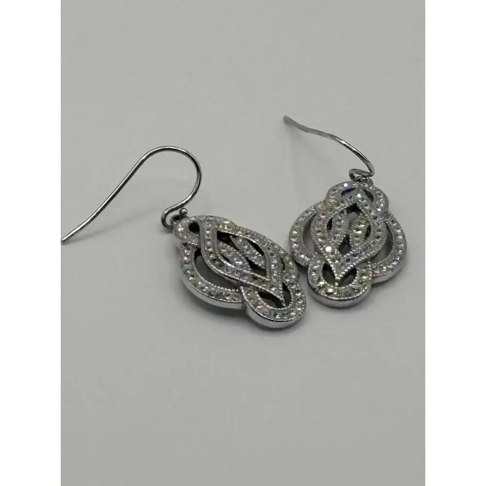 Sterling Silver CZ Fancy Flower‎ Dangle Earrings 6.9g